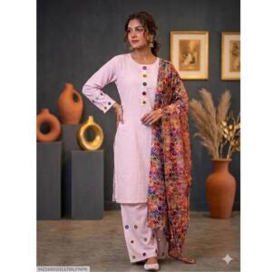 Women's Peach Dobby Lawn 3 Piece Suit with Multi Shisha Work and Farshi Shalwar