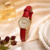 Elegant Women’s Red Leather Watch with Crystal Studded Bezel