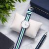Classic Men’s Analog Watch with Blue Green Striped Nylon Strap
