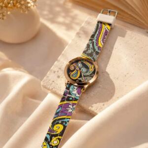 Colorful Artistic Women’s Analog Watch with Printed Strap