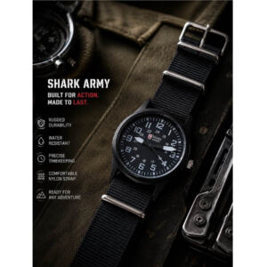 Shark Army Men’s Tactical Analog Watch – Rugged Black Dial with Nylon Strap