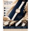 Women’s Stylish Dress Watch – Crystal Bezel, White Strap and Gold-Tone Case