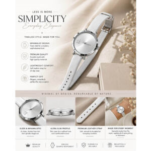 Minimalist Women’s Watch – Elegant Silver Dial with White Leather Strap