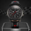 SHARK Men's Chronograph Watch – Black Leather Strap Sports Wristwatch with Red Accents