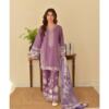 Women's Lilac Embroidered Cotton Lawn 3 Piece Suit with Printed Chiffon Dupatta