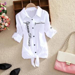 Women's Long Sleeve Bow Blouse – Loose Fit Casual Shirt