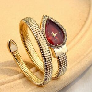 Elegant Ladies Water Drop Watch – Snake-Shaped Band Fashion Wristwatch