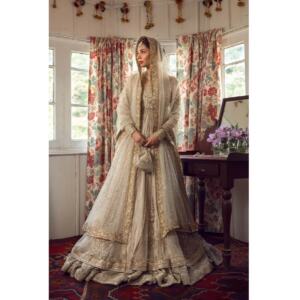 Golden White Organza Bridal Wedding Dress Unstitched Suit