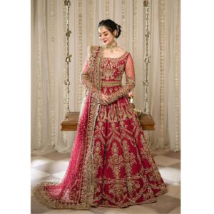 Faiza Saqlain Red Gold Luxury Wedding Lehenga for Women